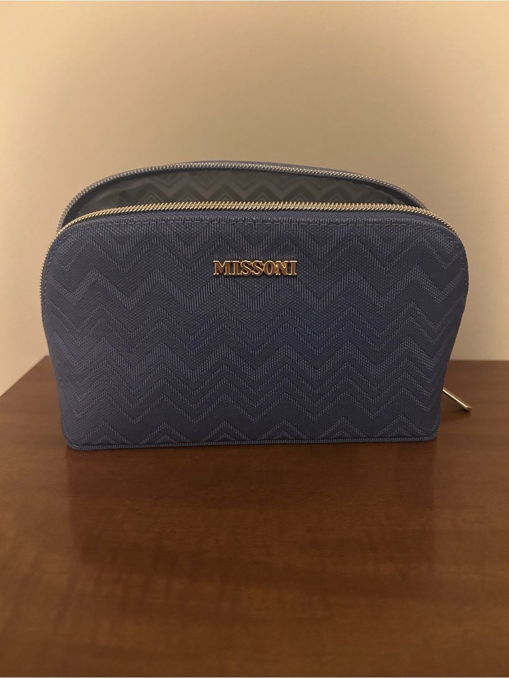 Missoni Blue Chevron Toiletry Pouch with Gold Logo